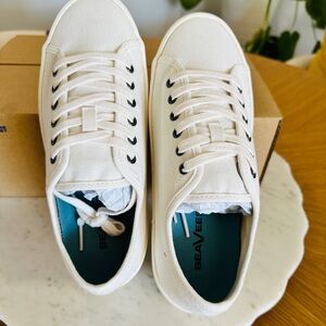 SeaVees White Canvas Sneakers with Teal Insoles